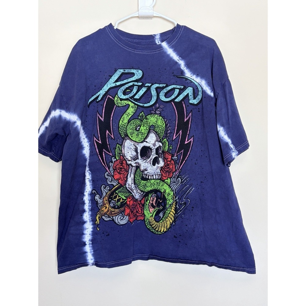 Poison Blue Tie Dye Skull Snake Logo Graphic Crewneck Tee Shirt Adult Women 2XL‎